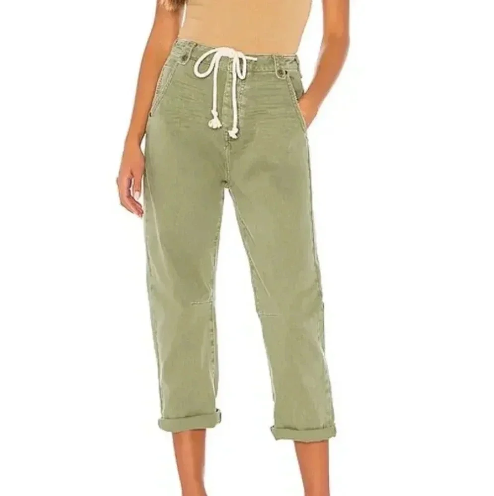 OneTeaspoon High Waist Safari Pant Olive Green Utility Drawstring Cropped 23 NWT